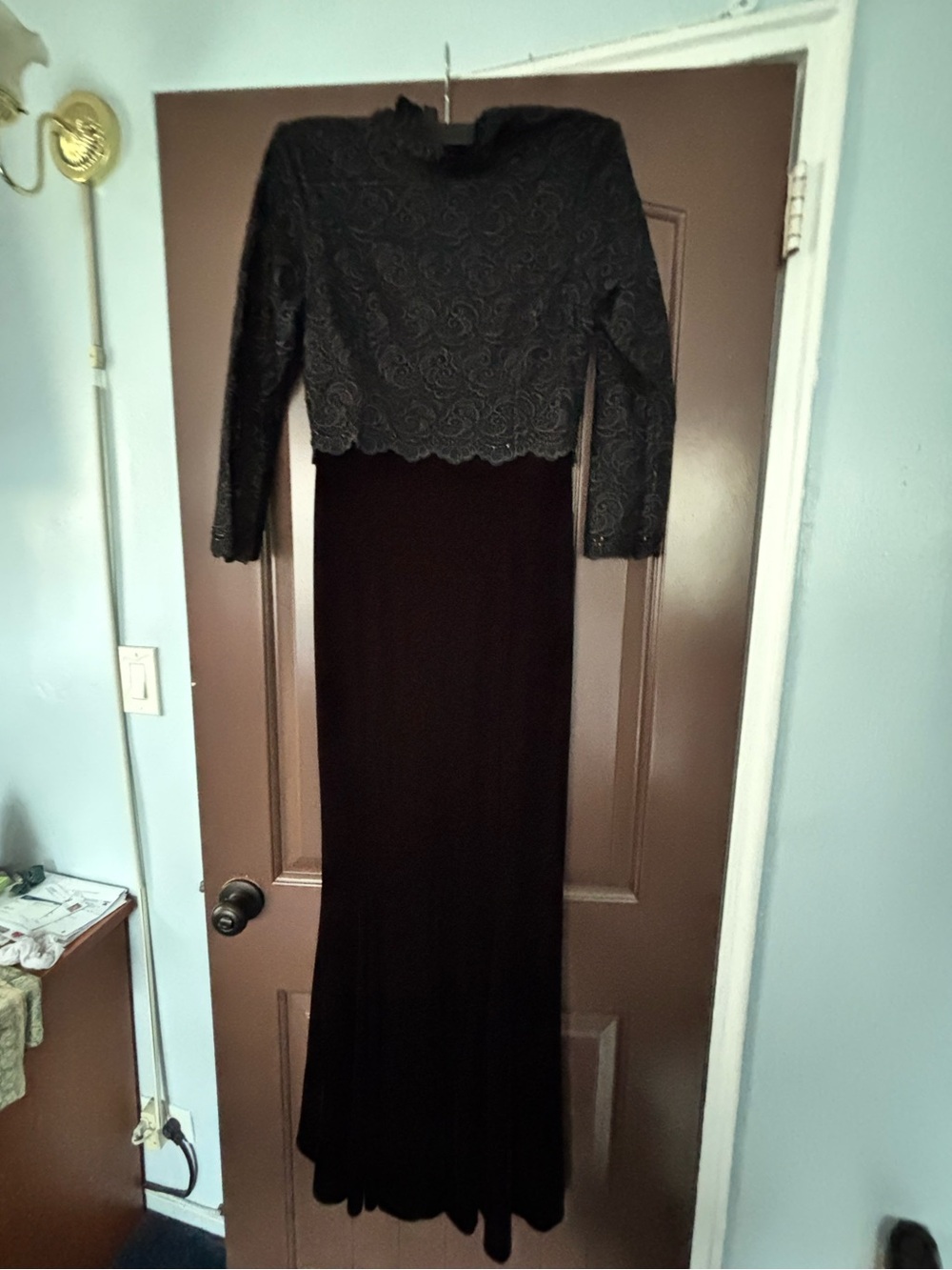 Elegant Black Lace & Velvet Evening Gown